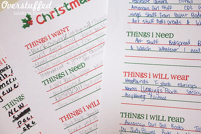 Christmas Wish List Printable: Want, Need, Wear, Read - Overstuffed Life