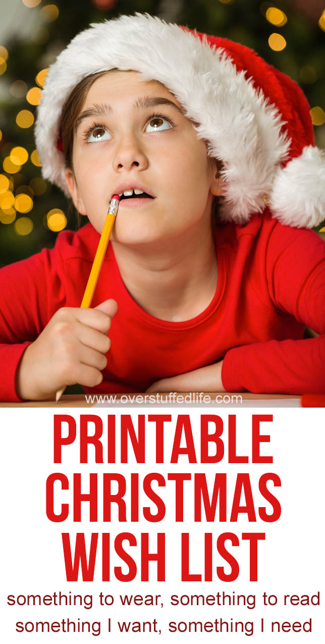 This printable Christmas wish list helps kids narrow down their lists into four categories: Things I want, things I need, something to wear, and something to read