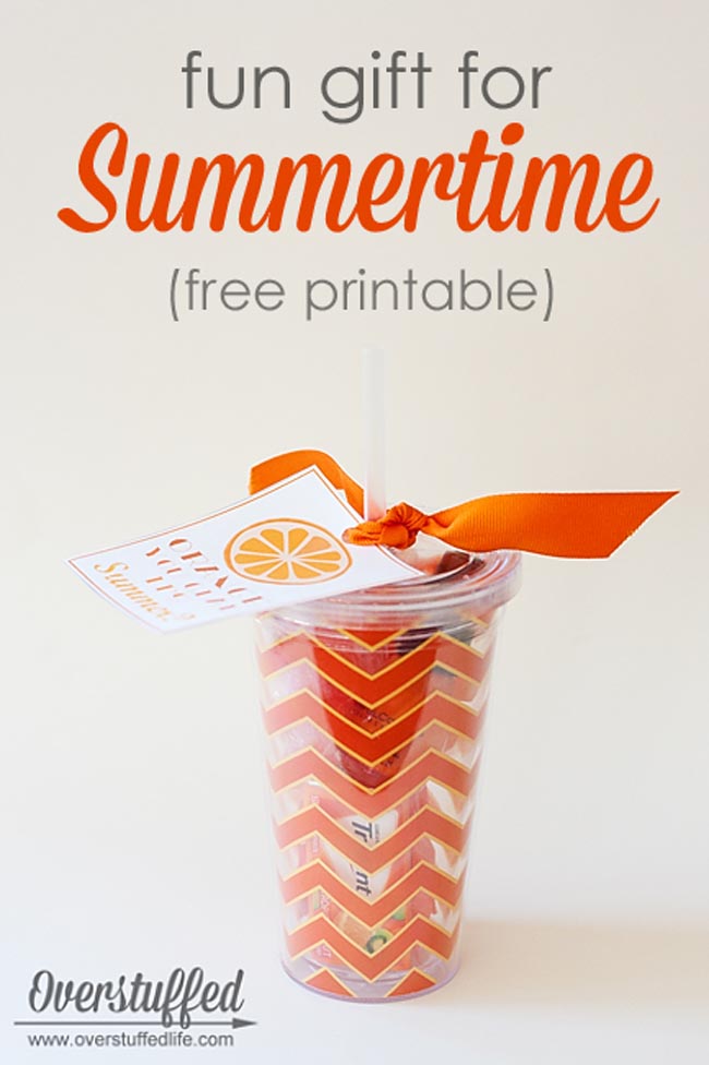 Looking for a cute end of year teacher gift, or just something fun to give your friends to celebrate the beginning of summer? Try this adorable tumbler filled with fun orange things and a fun Orange You Glad It's Summer? printable