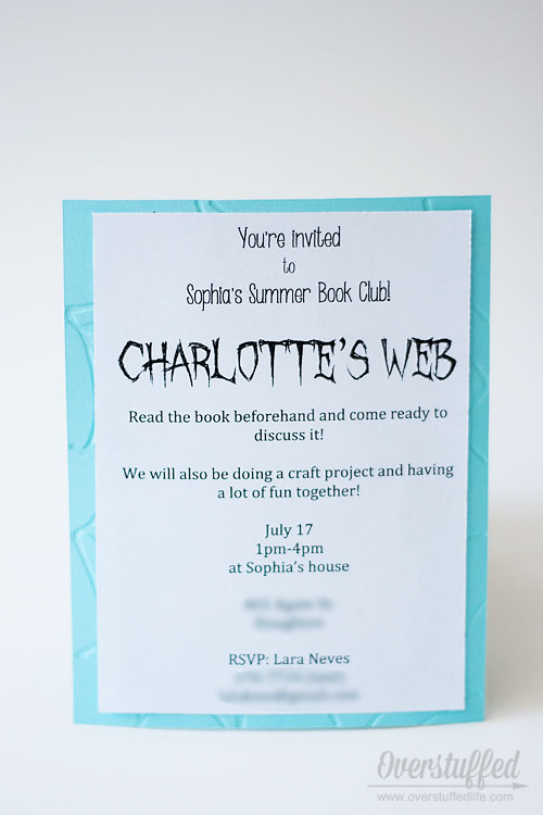 Charlotte's Web Book Club Invitation