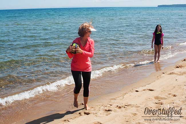 Playing volleyball at the beach