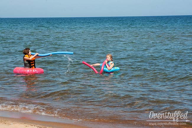 Pool noodle fun at the beach