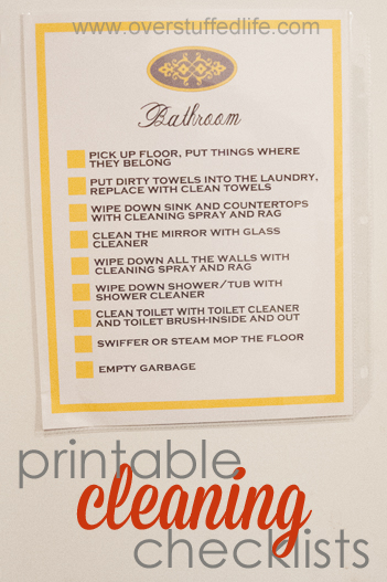 Printable cleaning checklists for the main rooms in the house. Helpful to break it down for kids when they aren't sure what cleaning a specific room entails.