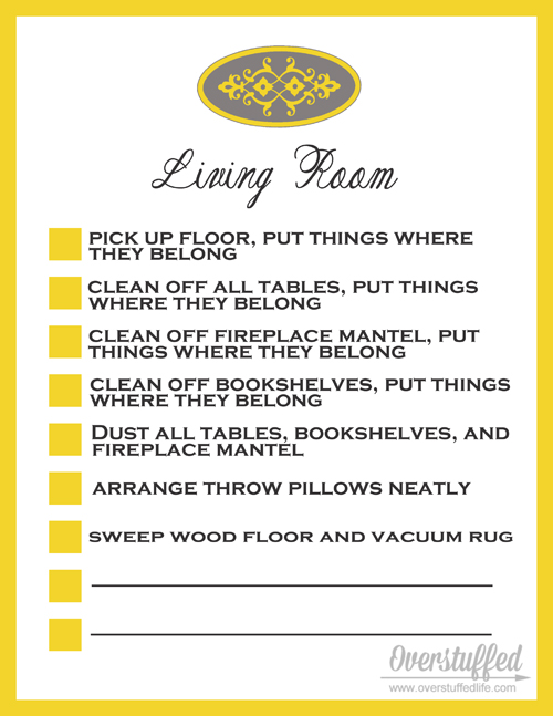 Printable cleaning checklists for the main rooms in the house. Helpful to break it down for kids when they aren't sure what cleaning a specific room entails.