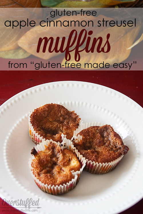 Delicious apple cinnamon streusel muffins, just in time for fall! Plus a review of Gluten-free Made Easy, a new cookbook full of delicious GF recipes and tips to making your kitchen gluten-free.