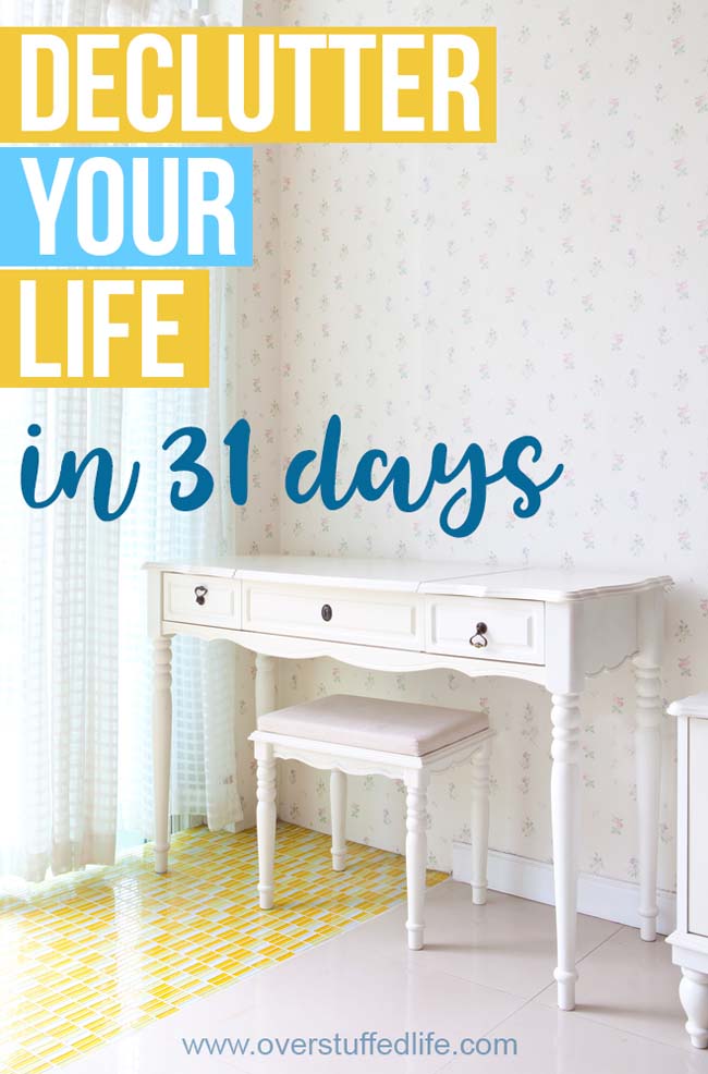 31 days to declutter your whole life—find a place for everything and get rid of what is no longer serving you. Once you have decluttered, learn tips for getting rid of the clutter and organizing the rest.