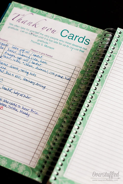 The Mom on the Go planner has a great section for keeping track of thank you cards that need to be written and sent.