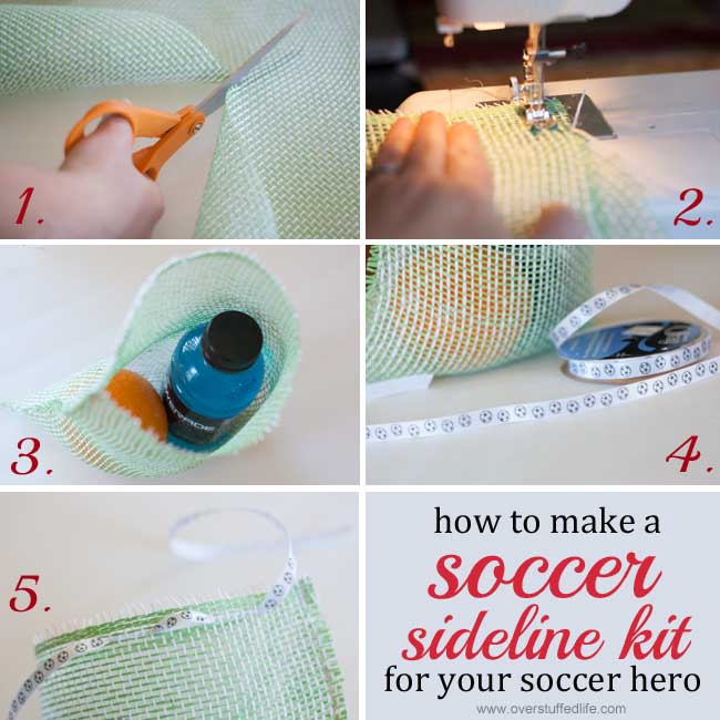 Make a fun mesh soccer sideline kit to store snacks or other small soccer supplies in. Easy craft! #overstuffedlife