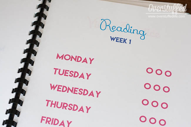 Printable reading checklists to be included in a summer workbook for kids.