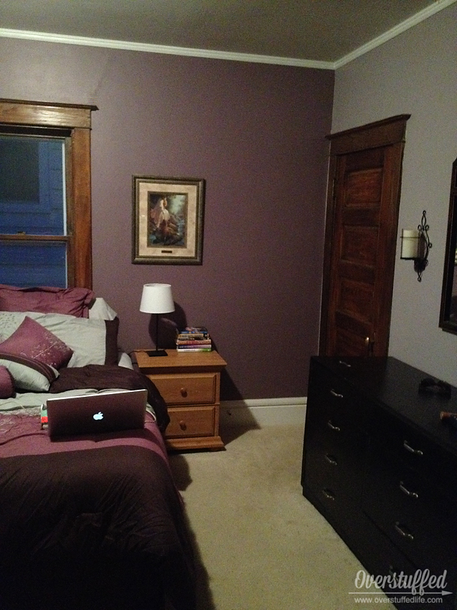 Repainted bedroom--Sherwin Williams Beguiling Mauve and Soulmate