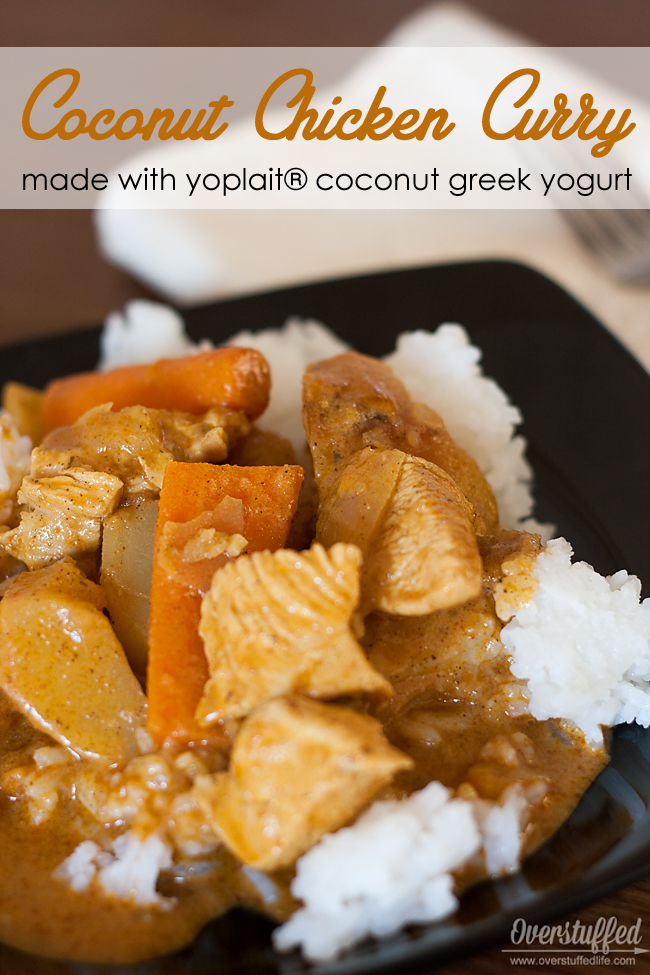 If you like curry, you will LOVE this coconut chicken curry recipe made with coconut yogurt. It is so good! #overstuffedlife