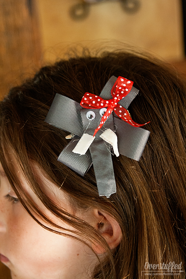 Activity idea for a book club to discuss The One and Only Ivan: Making Stella the elephant bows