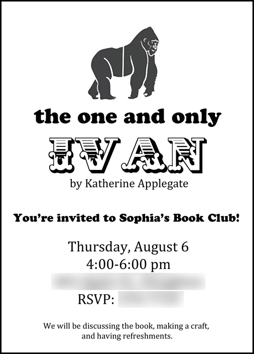 Invitation idea for a book club to discuss The One and Only Ivan