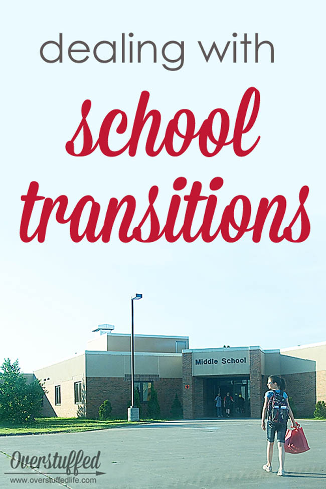 The big school transitions can be just as difficult for the parents as they are for the kids. Here are some ways to make starting Kindergarten, middle school, and high school easier for everyone! #overstuffedlife
