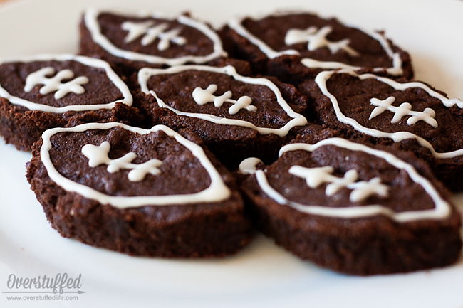 Fudgy football brownies that are gluten and dairy free. So good!