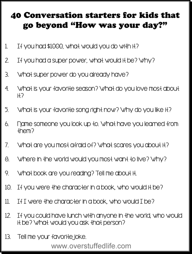 Want to get to know your children better and have some great conversation? Try these conversation starters. #overstuffedlife