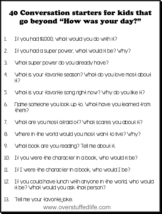 40 Conversation Starters For Kids Free Printable Overstuffed Life