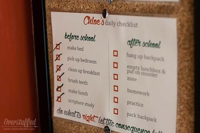 Morning and afternoon task checklist for kids. Free printable download. #overstuffedlife