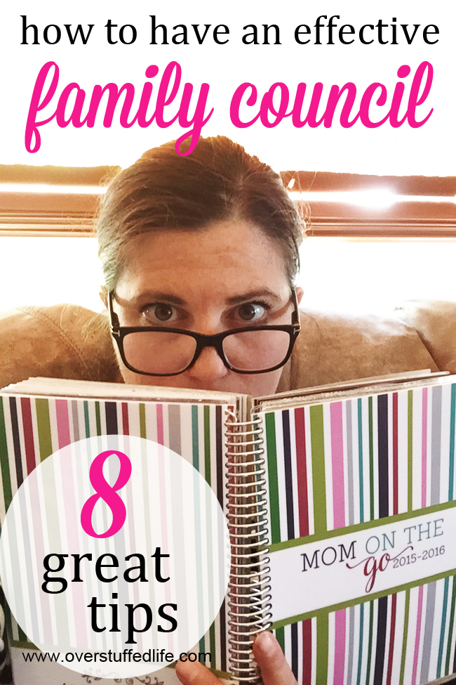 A family council is a great way to correlate schedules, touch base on how the kids are doing, and make family goals. 8 tips to make them work. #overstuffedlife