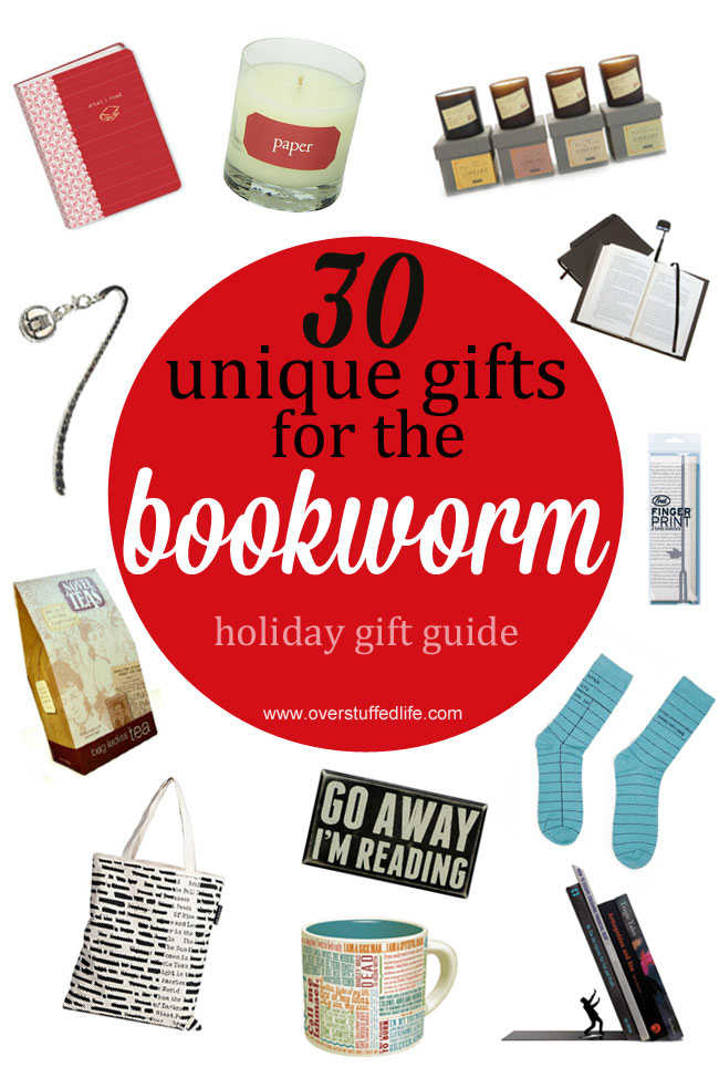 Do you have a book lover on your Christmas gift list? One of these 30 unique book themed gifts is sure to delight them! #overstuffedlife