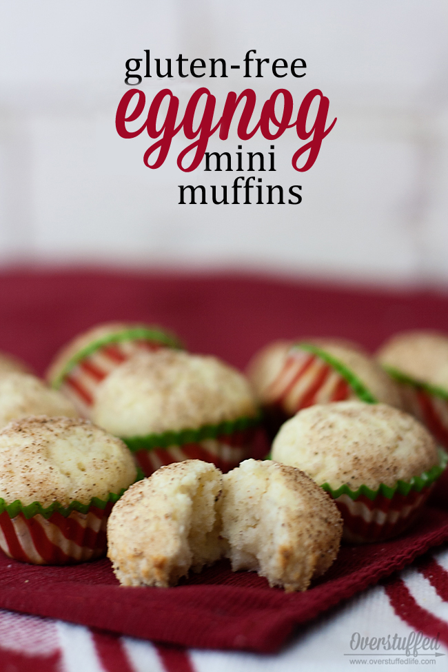 These gluten-free mini muffins highlight the holiday flavors of eggnog, nutmeg, and a bit of rum to bring you instant Christmas cheer! #overstuffedlife