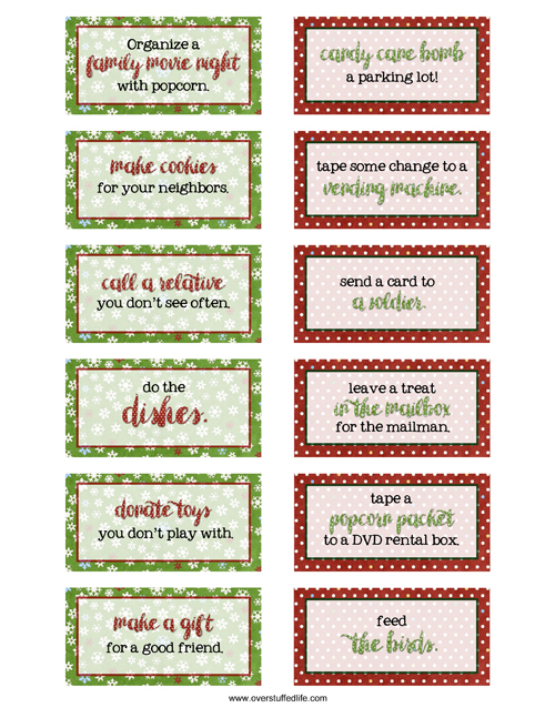 25 Days of Kindness printable cards for your advent calendar.