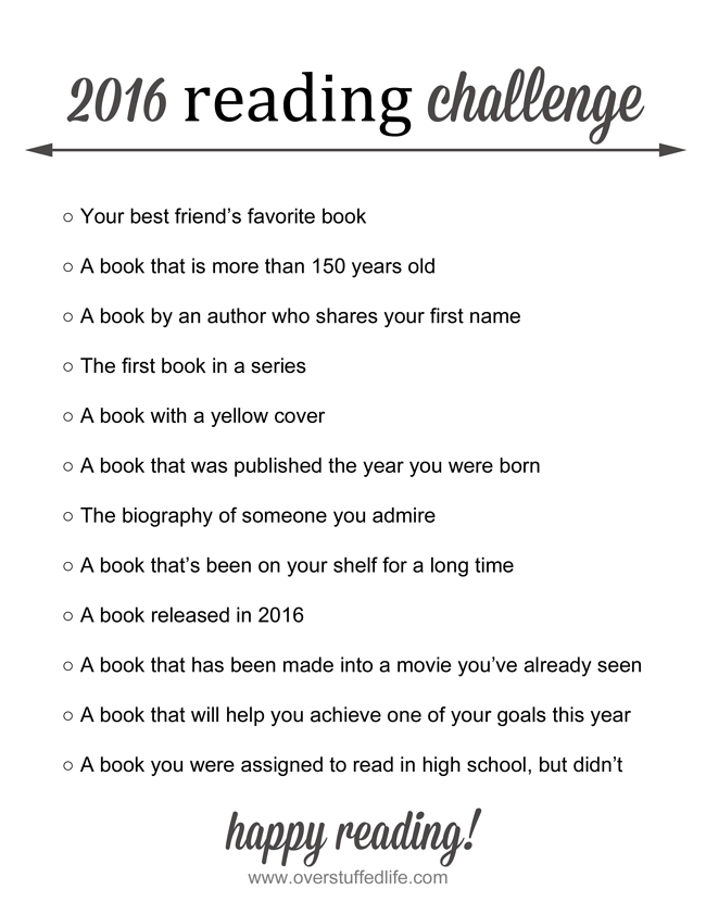 Are you up for a fun reading challenge? Only 12 books that will help you to branch out on your reading this year, but can still manage to fit what might already be on your to-read list. #overstuffedlife