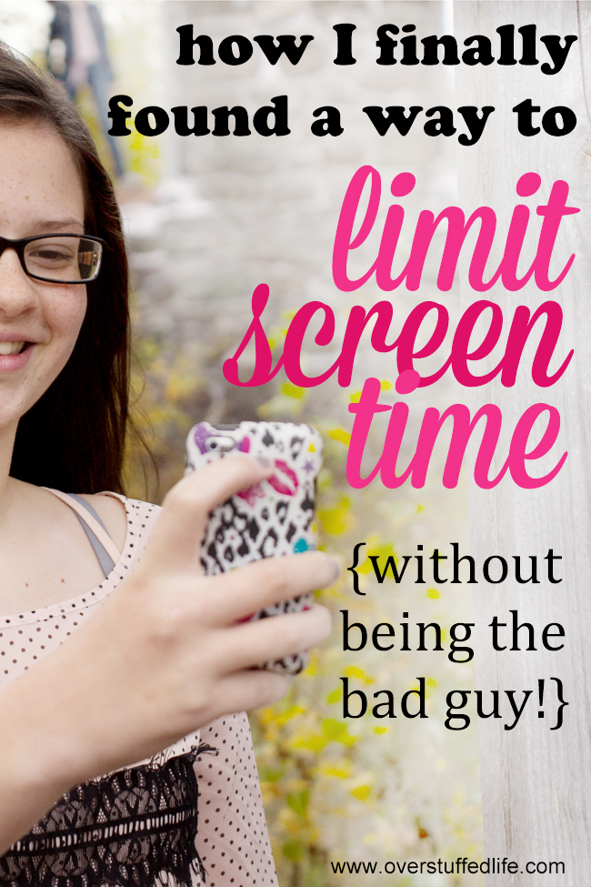 I am sick of being in trouble for making rules about screen time. I finally found a great way to limit the screens and not have to be the bad guy! Check it out! #overstuffedlife