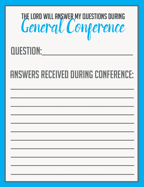 Use this printable to keep track of your personal questions and the answers you receive during General Conference. Great for teens and adults and older kids. #overstuffedlife