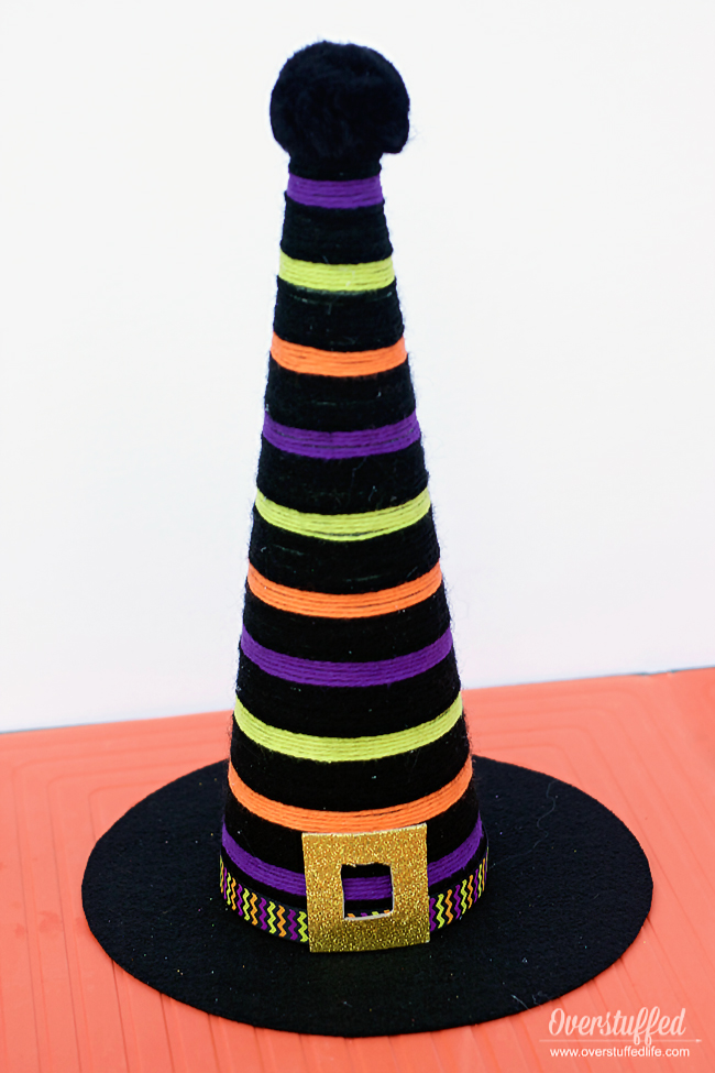 Simple to make yarn witch hat. So adorable for Halloween!