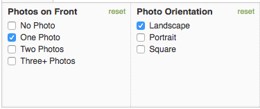 Minted allows you to narrow the card selection by number of photos and photo orientation