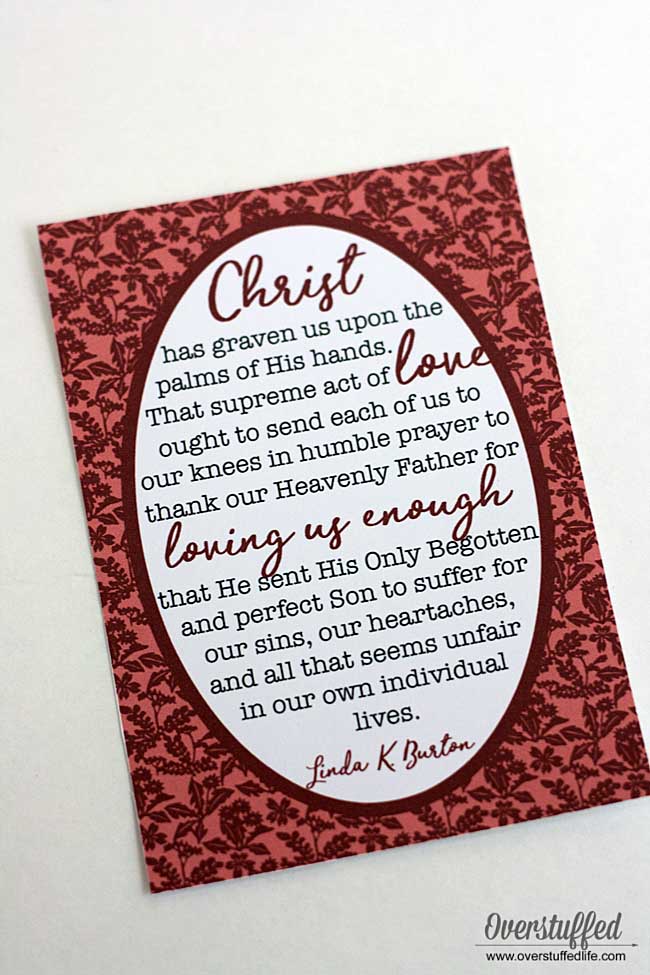 February 2017 | visiting teaching handout | LDS visiting teacher | visiting teaching printable | Linda K. Burton quote | Christ's Atonement is Evidence of God's Love | VT Printable