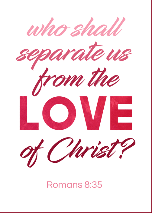 visiting teaching printable handout | February 2017 visiting teaching message | LDS | Romans 8:35 | Love | Atonement of Christ | visiting teaching handout | free printable download