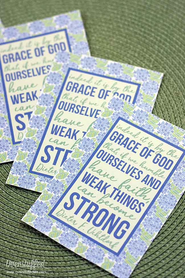 March 2017 visiting teaching printable handout | Dieter F. Uchtdorf quote | Indeed it is by the grace of God that, if we humble ourselves and have faith, weak things can become strong. | LDS quotes | weakness becomes strength | Ether 12:27