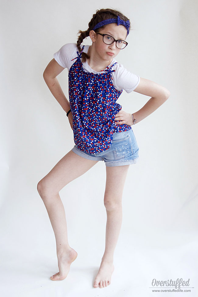 OshKosh patch denim shorts and red white and blue tanktop