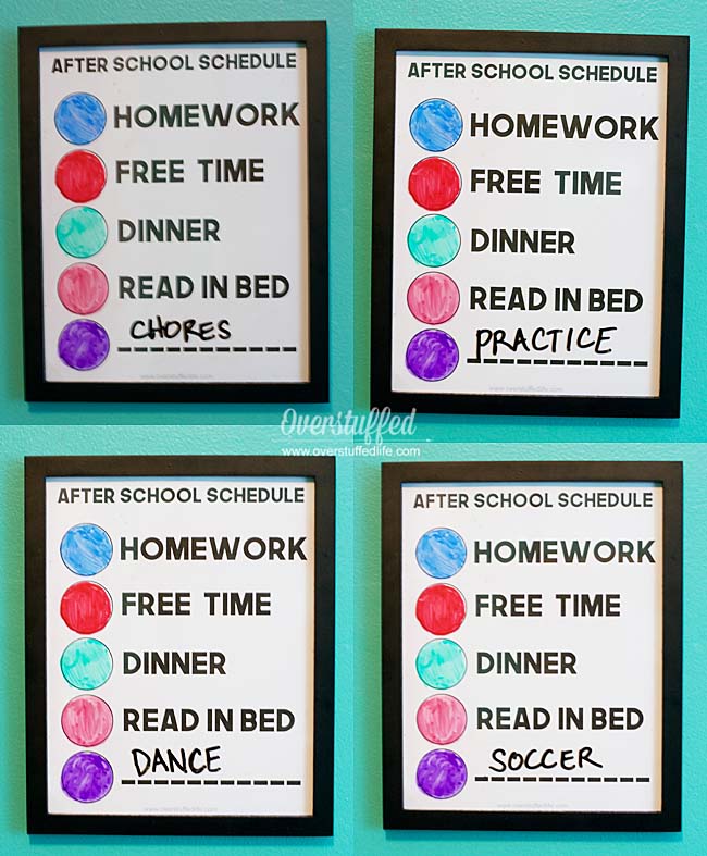 color coded after school schedule for kids | erasable | after school routine clock | Ideas for keeping kids on task after school