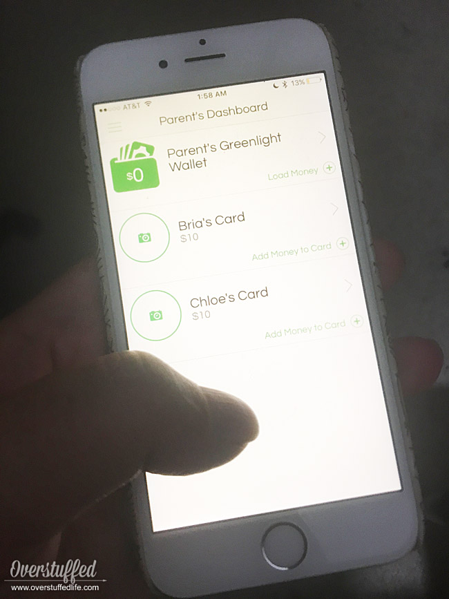 Greenlight app-parent's wallet