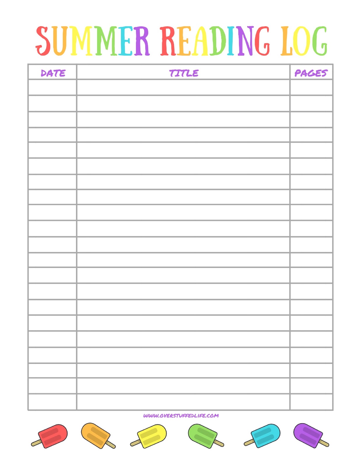 Printable Summer Reading Log for Kids Overstuffed Life