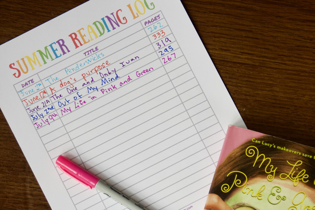 Printable Summer Reading Log for Kids