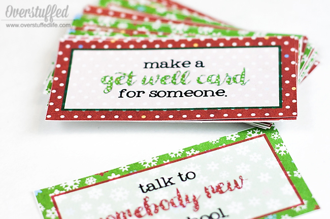 Do acts of service each day during December. Print out these adorable cards to put into your advent calendar that help you to do something kind each day.