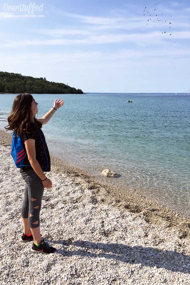 British Landing on Mackinac Island is a historical beach spot where you can swim, learn about history, find cool rocks, and enjoy the view of the Mackinac Bridge.