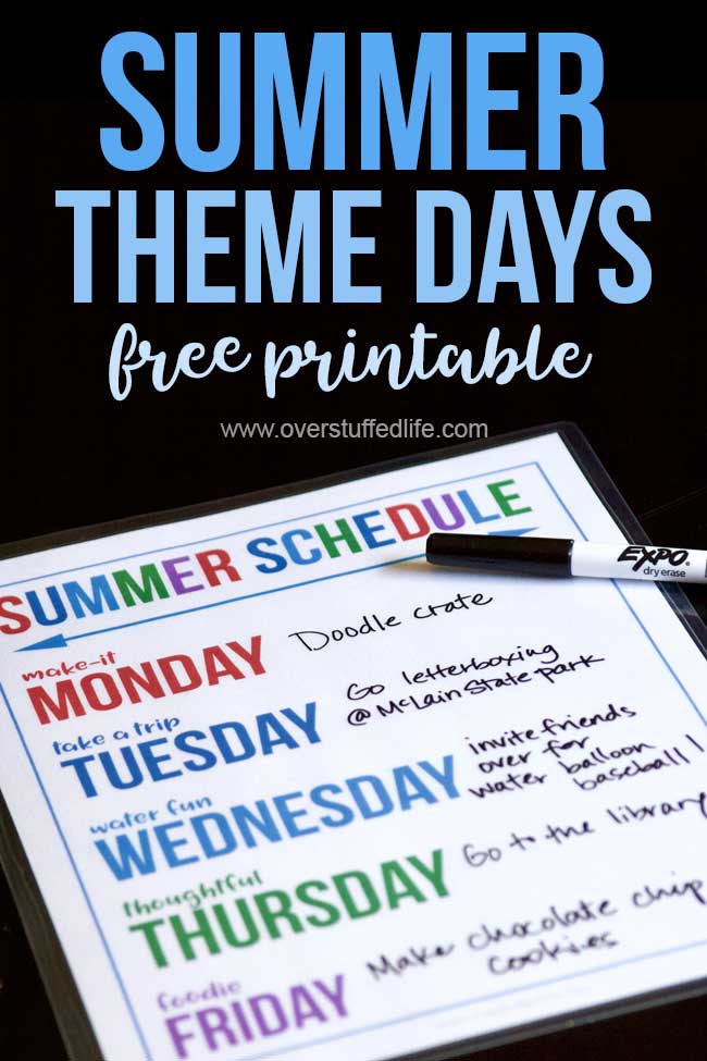 Laminate this summer theme days printable and plan fun activities for each day of summer vacation. Your kids will look forward to a fun activity each day and you will stay more organized. Make it the best summer ever with simple designated theme days! 