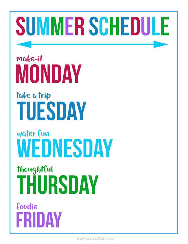 Summer Theme Days Free Printable Overstuffed Life