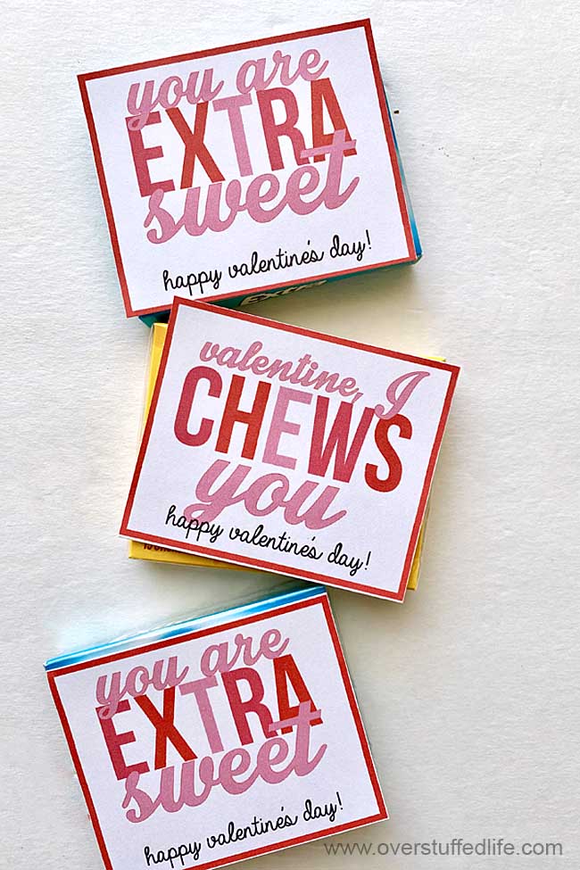 Two Valentine Printables for Chewing Gum - Overstuffed Life