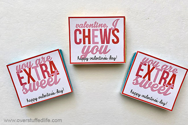 Printables to use with chewing gum for Valentine's Day.